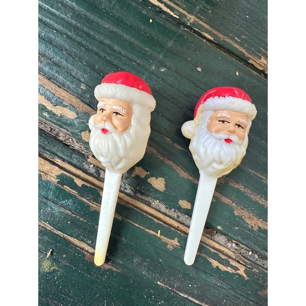 Vintage Bakery Crafts Santa Claus Cake Topper Cupcake Picks Set of 2 Christmas